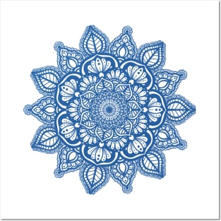 Blue Floral Mandala Posters and Art